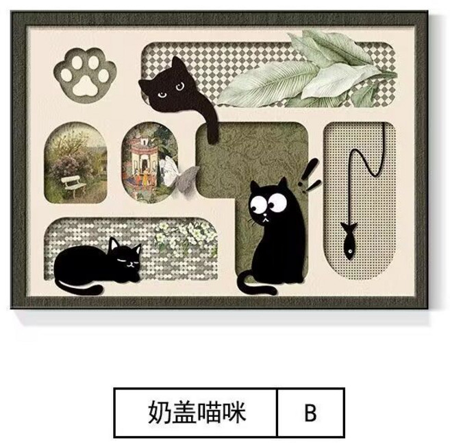 貓咪 裝飾畫 電表箱遮擋畫, 1個, 11招財萌貓60*40CM上掀款【可容納電箱52*32】水晶面默認黑框