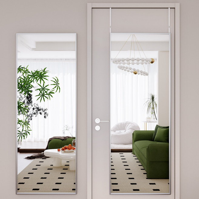 뷰티피크 문걸이 전신거울 40*125cm, 실버