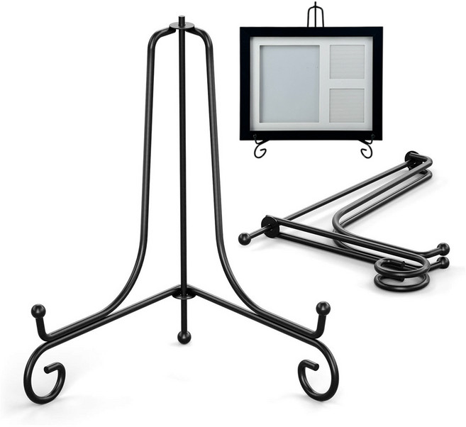 이지유 고급 스탠드 접이식 스텐 액자 받침대 접시 상장 상패 사진 접시 거치대, 1개, 블랙