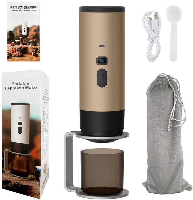 휴대용에스프레소머신 무선 가열 여행용 충전식 커피 디스플레이 머신 분말전용 충전, 샴페인, 기본 모델명/품번