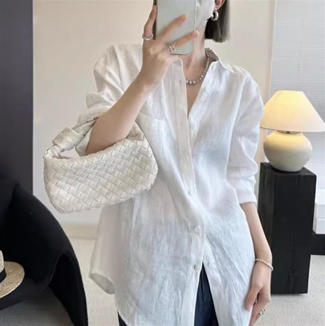 엘엑스 여성 클래식 면마 폴로 린넨 셔츠