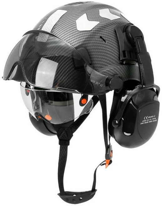 산업 내장된 귀마개에 하드 바이저가 CE 고글 ANSI 있는 건설 작업 머리용 모자 엔지니어, Carbon fiber set A, 1개