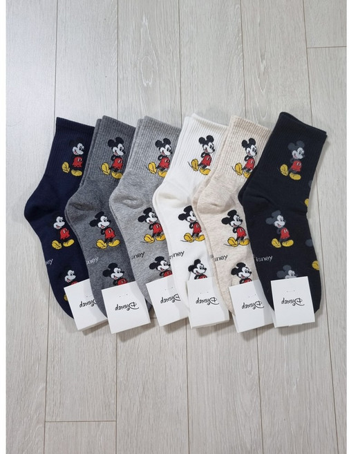 [10켤레 세트] 여성 디즈니 미키마우스 패턴 중목 양말