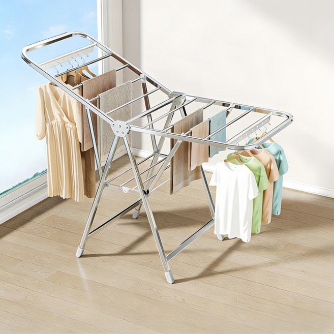 접이식 빨래 건조대 150cm 대형 스테인리스 강화 빨래걸이 가정용 다용도, 1.6m 2층 일체형 롤러