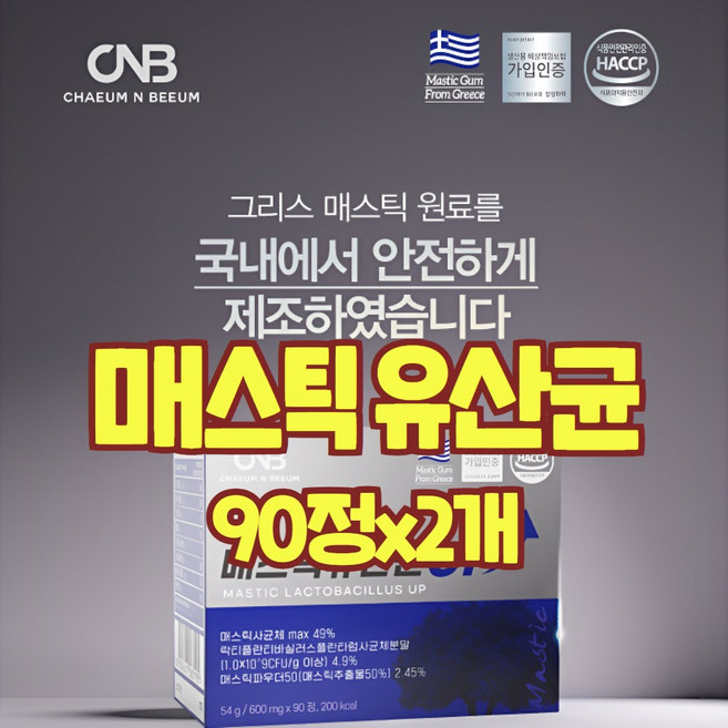 매스틱 유산균 위 대한V133 매스틱검 프로바이오틱스 메스틱 아티초크 제주 양배추 루바브 효능 가루 분말 식약청 인증 해썹, 90회분, 2개