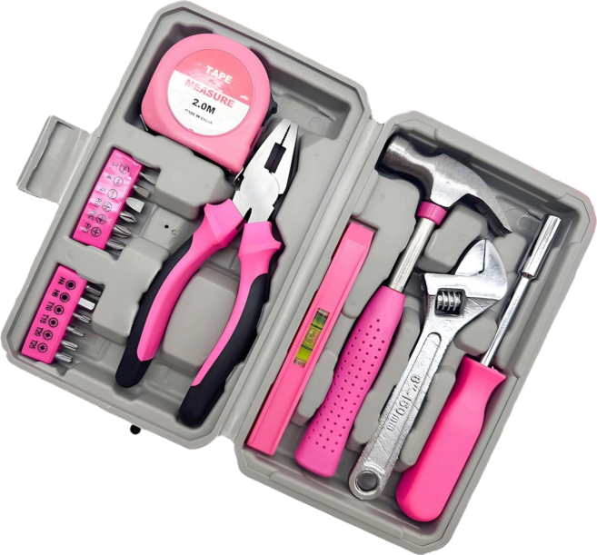 여성용 핑크 공구 세트 18종 가정용 자취생 필수 미니 공구함, 1세트, 기본형(18pcs)