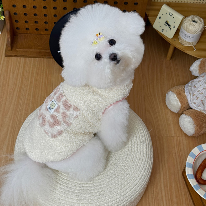 강아지 겨울 뽀글이 조끼 하네스 일체형 후리스 옷 따뜻한 수면 조끼, 1개, Pink