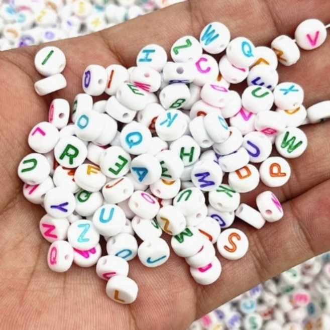 알파벳 원형 컬러 비즈 4x7mm 낱개 선택가능 이니셜 키링 M50651, 1개, N원형 컬러 4x7mm