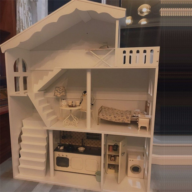 ZIPIA 원목 인형의집 돌하우스 역할놀이 하우스 인형 텐더리프 가구 세트, C. 공주인형방, 1개