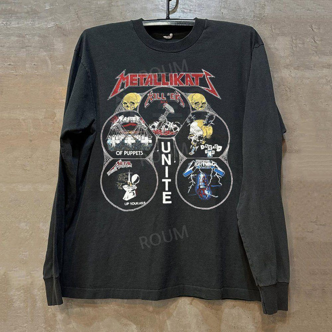 메가데스 Megadeth 유니섹스 라운드넥 블랙 긴소매 티셔츠 긴팔티 남녀공용 맨투맨