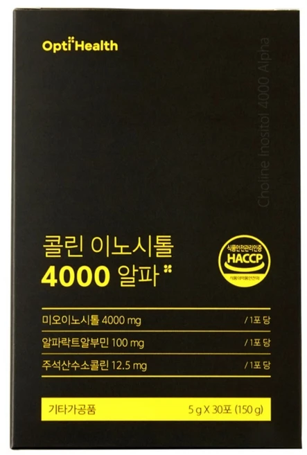 옵티헬스 콜린이노시톨 4000 알파 알파락트알부민 엽산 남성 여성 임산부 임신준비 1box 30포, 1박스, 150g - 쿠팡