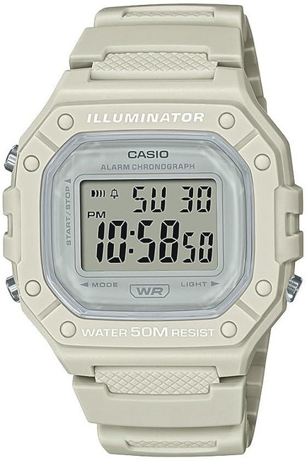 Casio W218H 시리즈 | 남성용 디지털 시계 | 50M WR | 1/100초 스톱워치 | 100 SEC 크로노그래프 | LED 백라이트 | 카운트다운 타이머 | 일일 알, W-218HC-8AVCF, Light Gray