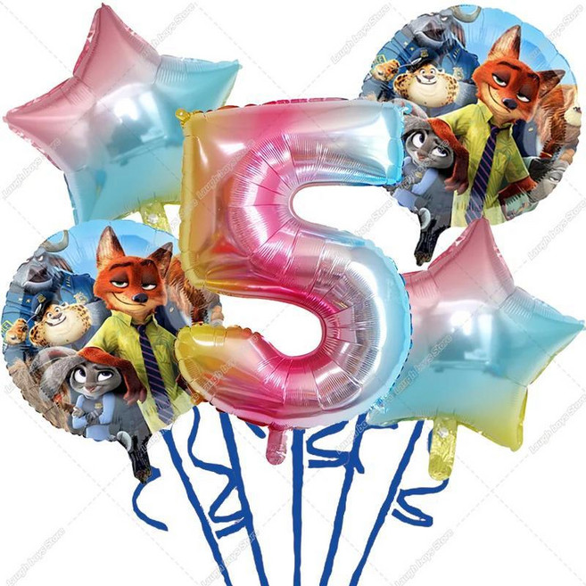 주토피아 생일 풍선 숫자 호일 주디 닉 파티 장식 도구 샤워 선물, 1개, 7. 5pcs set-5