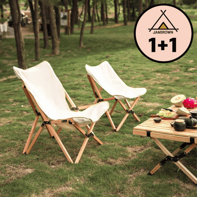 우드캠핑체어(L)1+1 or 우드캠핑체어(L)+우드릴렉스체어 접이식 버터플라이의자 우드롤테이블 구성, 1개, L사이즈_블랙2개