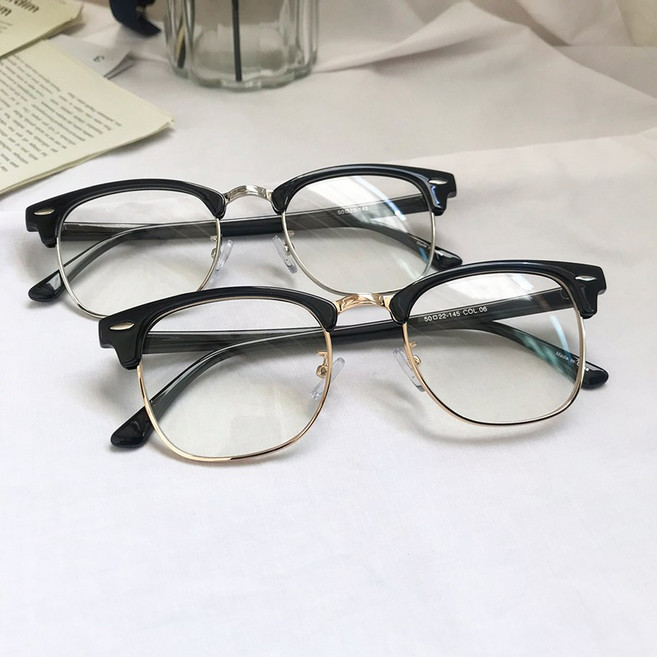 남자 하금테 안경 사각 반무테안경 패션 반뿔테 가벼운 은테 금테 긱시크 여성 안경테