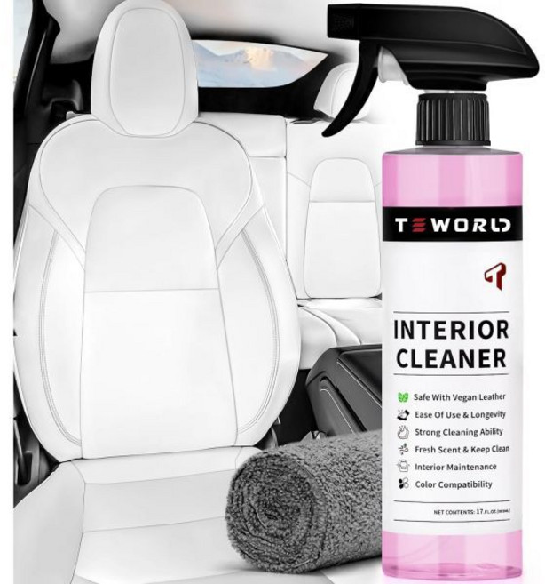 테슬라 시트 클리너 리무버 얼룩 생분해성 화이트 & 블랙 가죽에 안전 시트용 인테리어 클리닝 제품 콘솔 대시 2025년형 모델 3/Y/S/X 액세서리 | 2026년, Pink w/ Towel, 17 Fl Oz (Pack of 1)