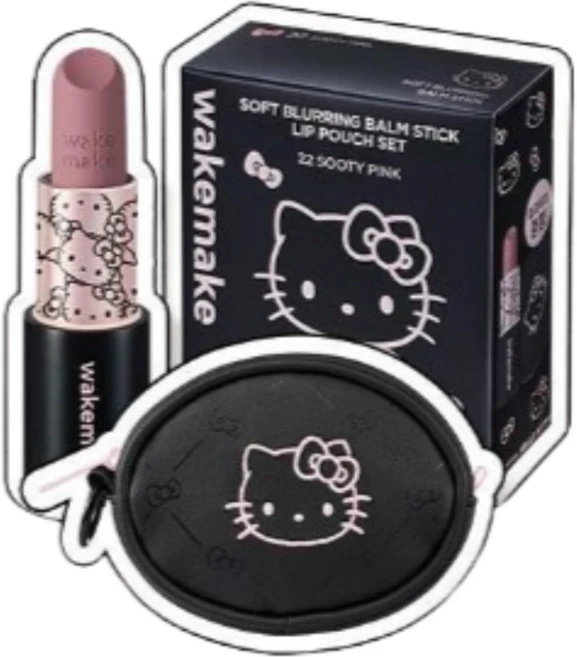 웨이크메이크 소프트 블러링 밤스틱 헬로 키티 블랙 에디션 22 수티 핑크 (립 파우치 기획), 22수티핑크 (립 파우치 기획), 1개 - 쿠팡