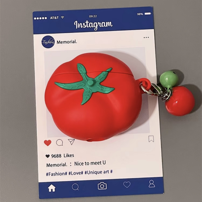 [키링포함] 토마토 과일 에어팟케이스, 1/2세대, 1개