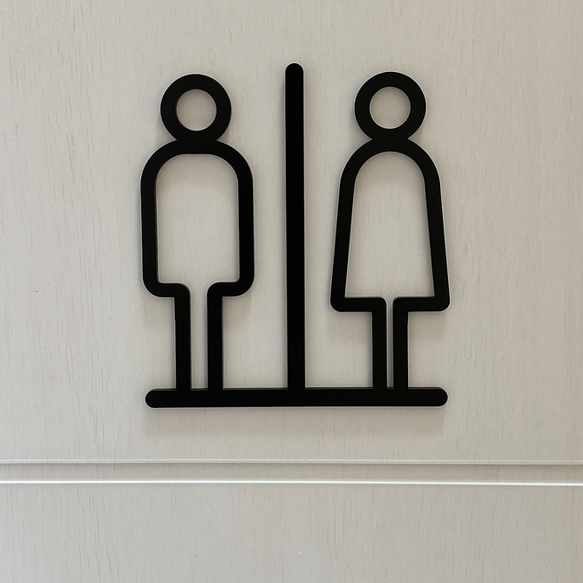 남녀공용 화장실 부착형 아크릴 표지판 양각 스카시 안내간판 (10x12cm), 1개, 남녀공용 [블랙]