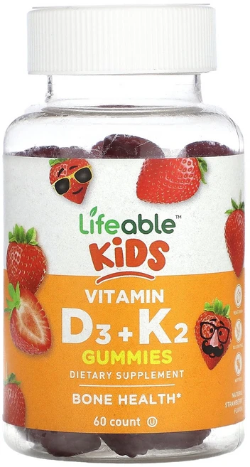 Lifeable 어린이용 비타민D3 + K2 구미젤리 천연 딸기 맛 구미젤리 60개 Lifeable (라이퍼블), 1ml, 1g, 60정, 1개 - 쿠팡