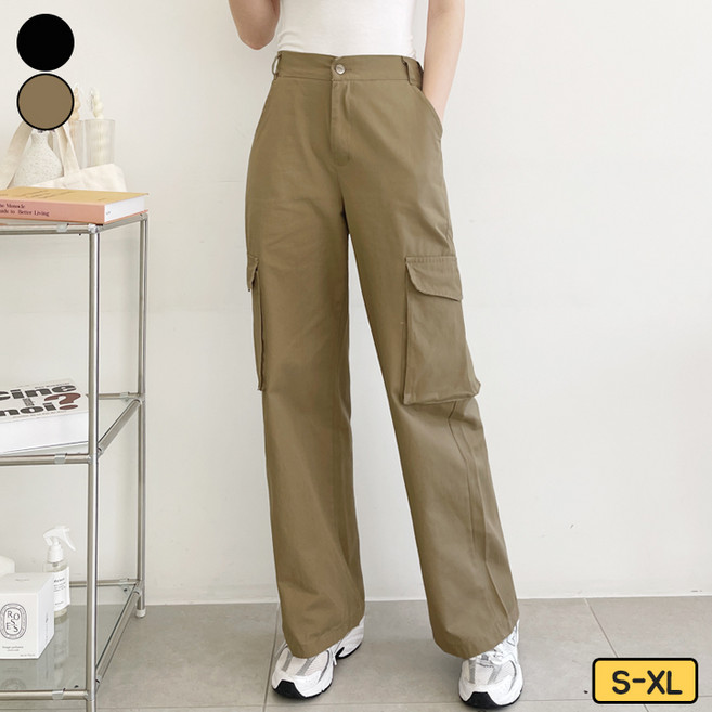 여리진 여성용 뒷밴딩 일자 카고 와이드 팬츠 바지 빅사이즈까지