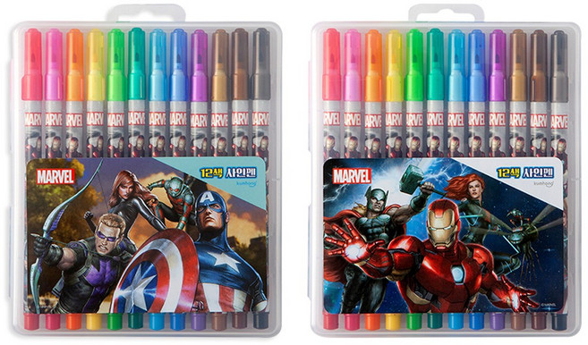 디즈니 어벤저스 ver.2 남아용12색 사인펜 2개, 1세트