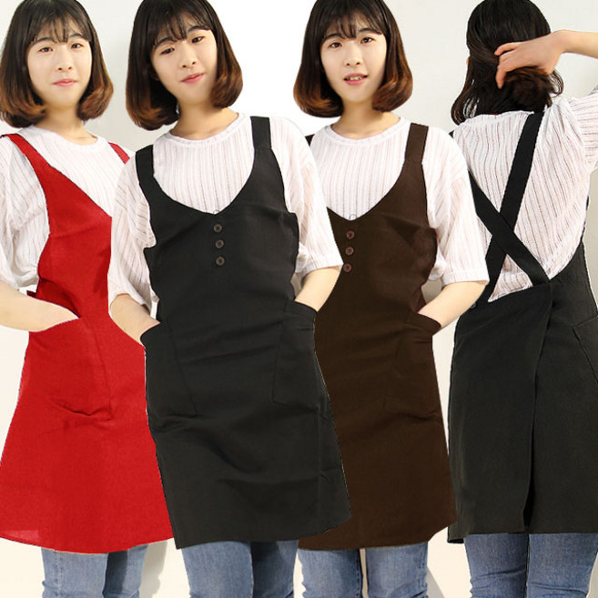 하랑이플 줄멜빵앞치마(H형) 엑스자 빅사이즈 주방앞치마 단체앞치마, V자엑스자(브라운), 1개