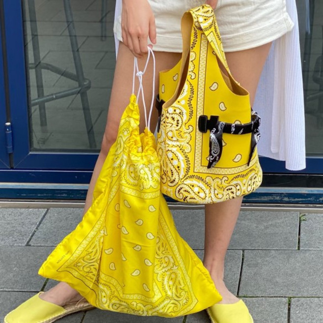 졸리팜므 더엘라 반다나 투웨이백 에스닉 페이즐리 리본 원통 가죽 에코백 데일리 여름 숄더백