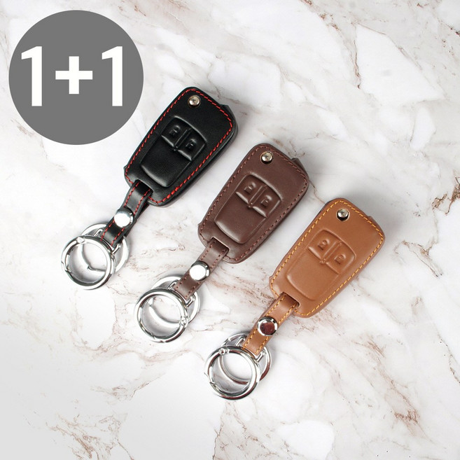 (1+1) 리미트 쉐보레 올란도 아베오 해치백 크루즈5 트랙스 더넥스트 스파크 2버튼 폴딩키 리얼소가죽 케이스 키링 키홀더 VA-L03, 카멜 VA-L03, 브라운 VA-L03