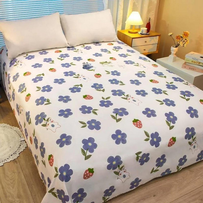 세탁된 면 베어 슬립 싱글 피스 플로킹 여름 침대 시트 침대용 퀸 사이즈, 4. [싱글 침대 시트] 180 x 230.., E. 딸기 꽃 토끼, 1개