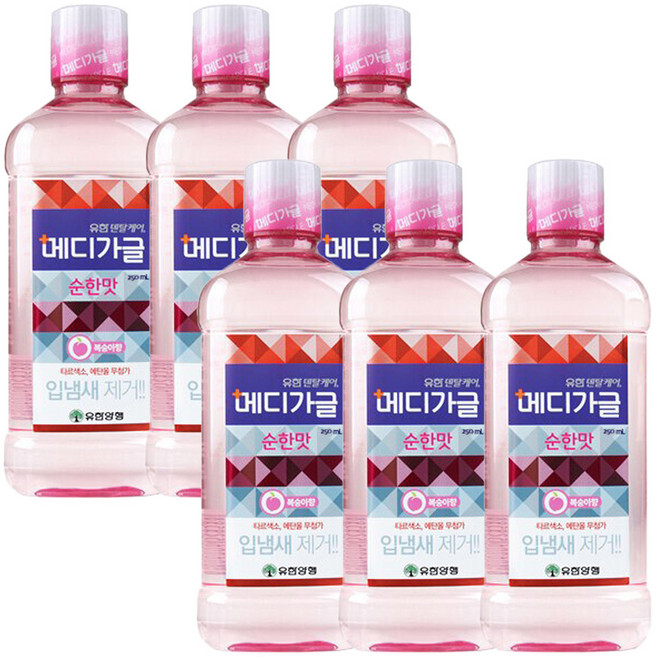 메디가글 순한맛 구강청결제 복숭아향, 250ml, 6개