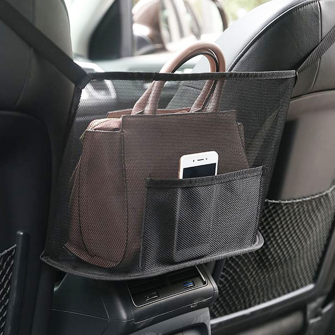 팬시온 자동차 포켓 차량 메쉬 포켓 차량 가방정리 틈새 시트백 멀티포켓, 블랙, 1개