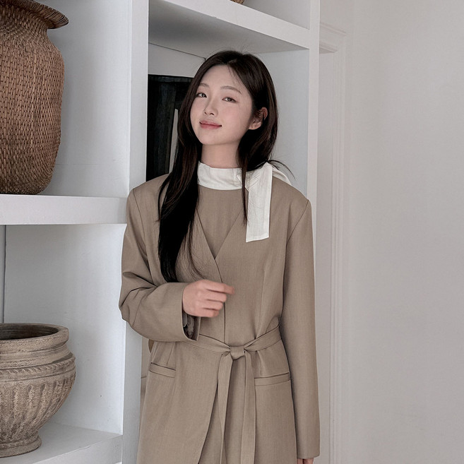 [55-110] 노카라 타이 벨티드 싱글 자켓 여성 빅사이즈 여자 플러스사이즈 어거스트플랜