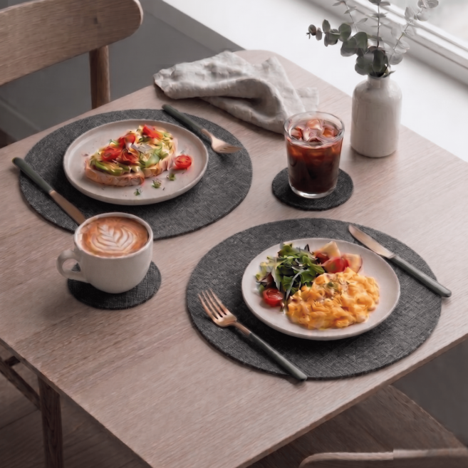 아지랩 1+1 모던 방수 식탁매트 2p + 티코스터 2p, 다크 그레이, 2개, 33 x 33cm