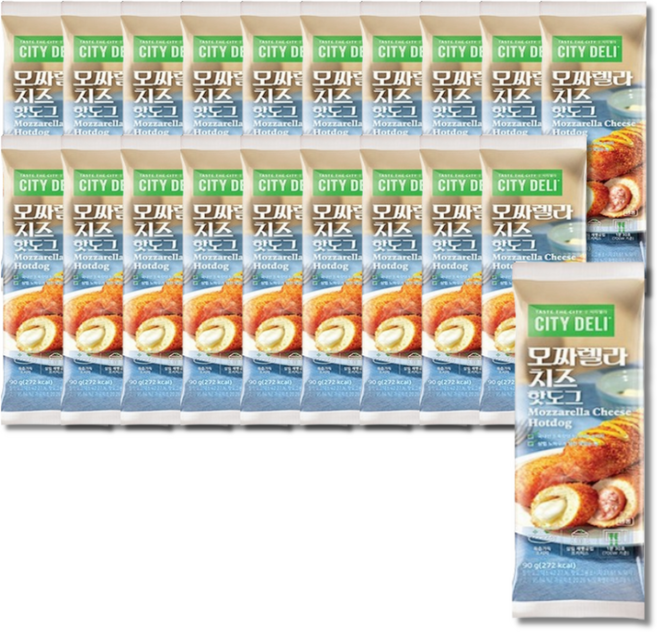 삼립 시티델리 모짜렐라치즈 핫도그 90g x 20개 / 간식 소시지 냉동핫도그, 80g