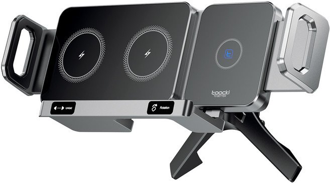 Toocki z폴드 플립 대화면 호환 무선충전 차량용 핸드폰거치대, 송풍구고정, 아이언 그레이, 2