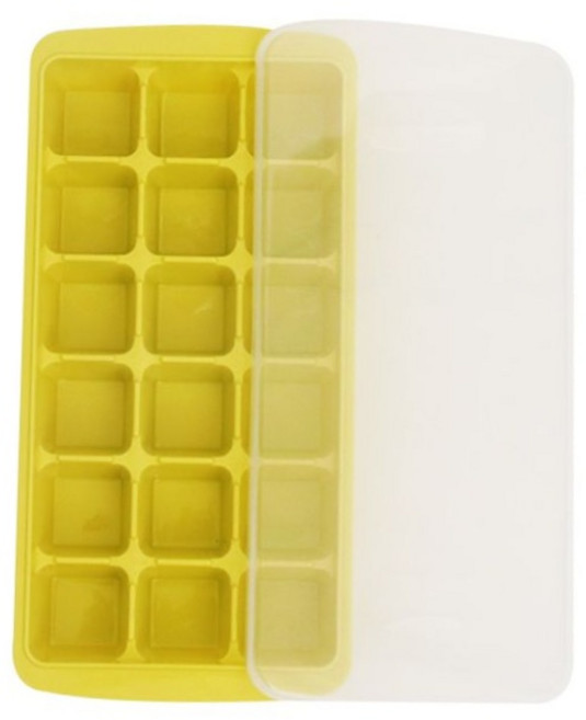 뚜껑 있는 아이스 트레이 18구 옐로우 제빙기 여름필수템 사각얼음틀 홈카페용품