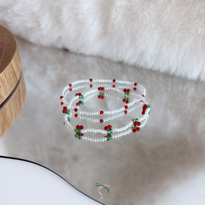 초보자도 가능한 앙증맞은 체리팔찌 2개 만들기 비즈공예 키트 DIY, 1개, 02. 앵두체리-화이트
