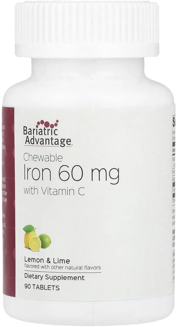 Bariatric Advantage 츄어블 철분 비타민C 함유 레몬 & 라임 60mg 90정, BariatricAdvantage츄어블철분비타민C함유레, 1개 - 쿠팡