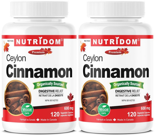 뉴트리돔 캐나다 유기농 실론 시나몬 600mg 120식물성캡슐 Organic Ceylon Cinnamon, 2개, 120정