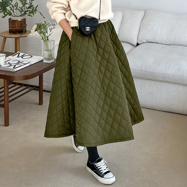 마이쏭 여성 겨울치마 도톰 따뜻한 샤네스퀼팅패딩롱스커트