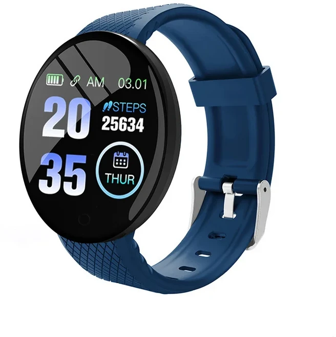 2025 새로운 D18 스마트 시계 심박수 모니터 남성 여성 Smartwatch 라운드 피트니스 디지털 시계 남성 여성, 01 With Original Box, 01 Blue