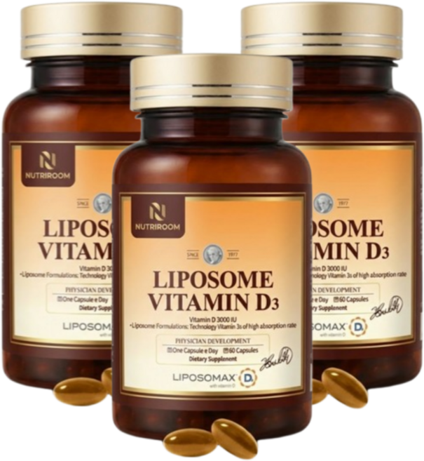 뉴트리룸 미국직수입 리포좀 비타민D 다한증 두한증 손발땀이날때 땀호르몬억제, 3개, 60정