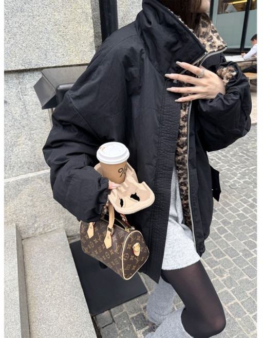 豹紋雙面穿保暖工裝外套女