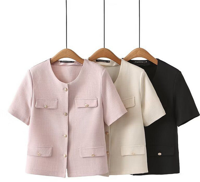 여성 반팔 정장 자켓 봄 여름 빅사이즈 여성복 기질 블레이저 상의 슬림핏 라운드넥 양복 얇은 코트 YHY