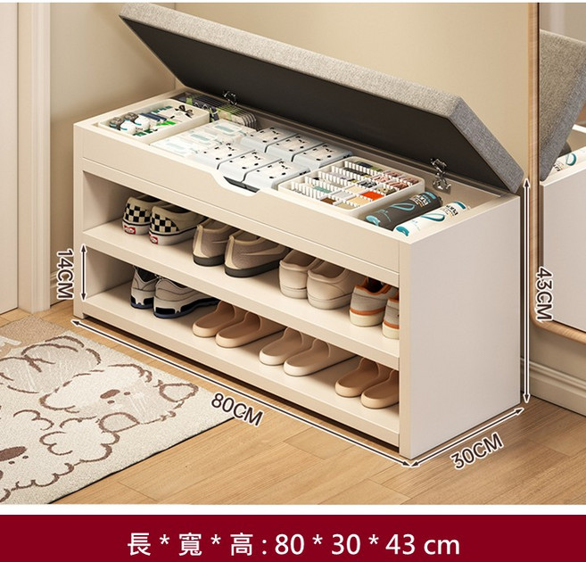 白色可坐式穿鞋凳 掀蓋收納穿鞋椅 簡約設計 80x30x43公分, 可掀式穿鞋櫃-白80*30*43, 1箱