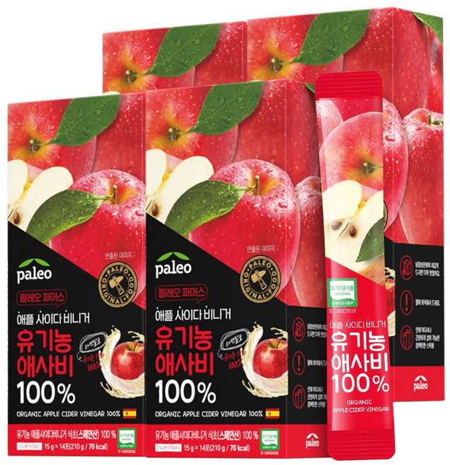 팔레오 유기농 애사비 100% 애플사이다비니거, 210g, 4개