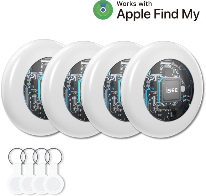아이시(isee) 애플인증 아이폰 전용 Find My 아이시태그 트래커 스마트태그 미아방지 위치추적기 나의찾기 호환, 4개, 화이트(아이폰전용)