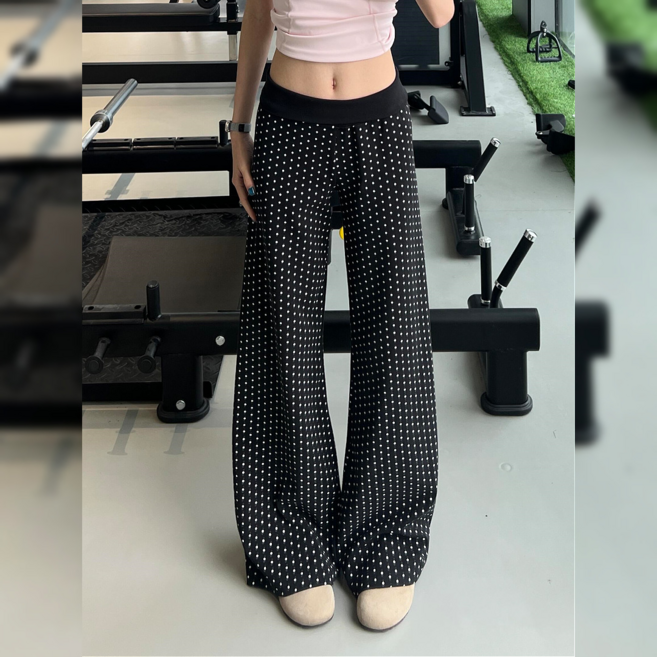 韓版波點休閒褲女 高腰顯瘦喇叭褲