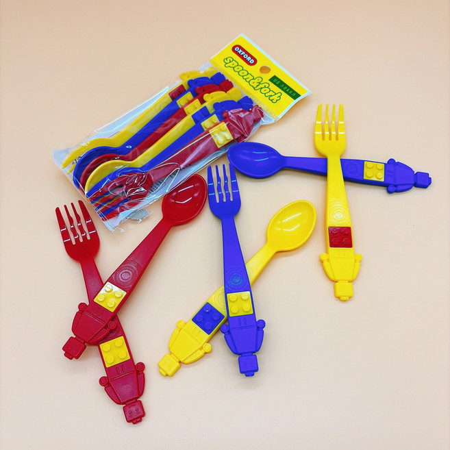 레고스푼포크(6P)_빨강_노랑_파랑, 수저포크세트, 1세트